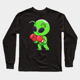 Cute Alien Boxing Cartoon Long Sleeve T-Shirt